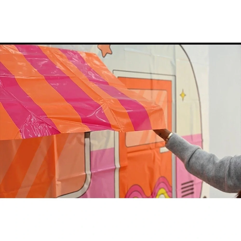 Retro Groovy Camper 3D Party Backdrop Kit Pink Orange Photo Booth Decoration